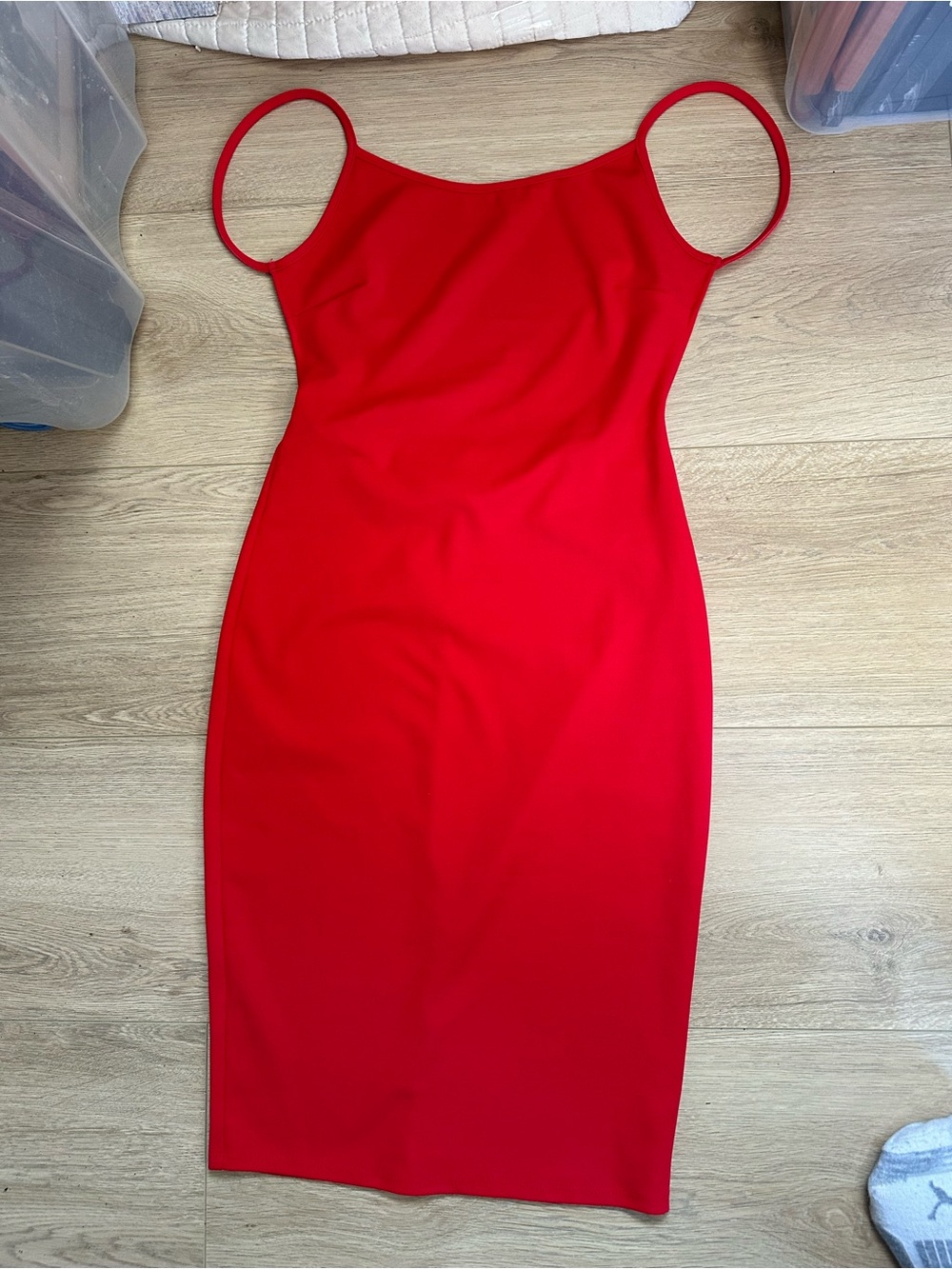 Women's Red Midi Slip Dress with Thin Straps